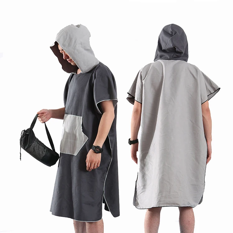 Wholesale Custom Microfiber Adult Bath Robe Hooded Change Surf Poncho Beach Towel with Hoodie