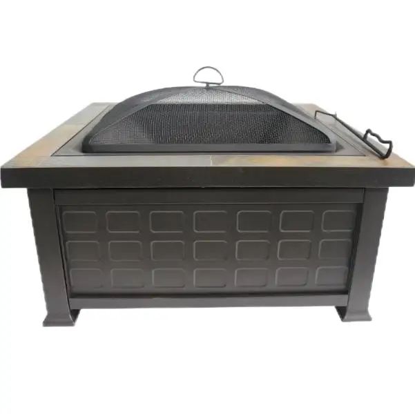 Black Round Portable Wood Burning Camp Foldable Charcoal Fire Bowl Fire Pit Outdoor with Poker