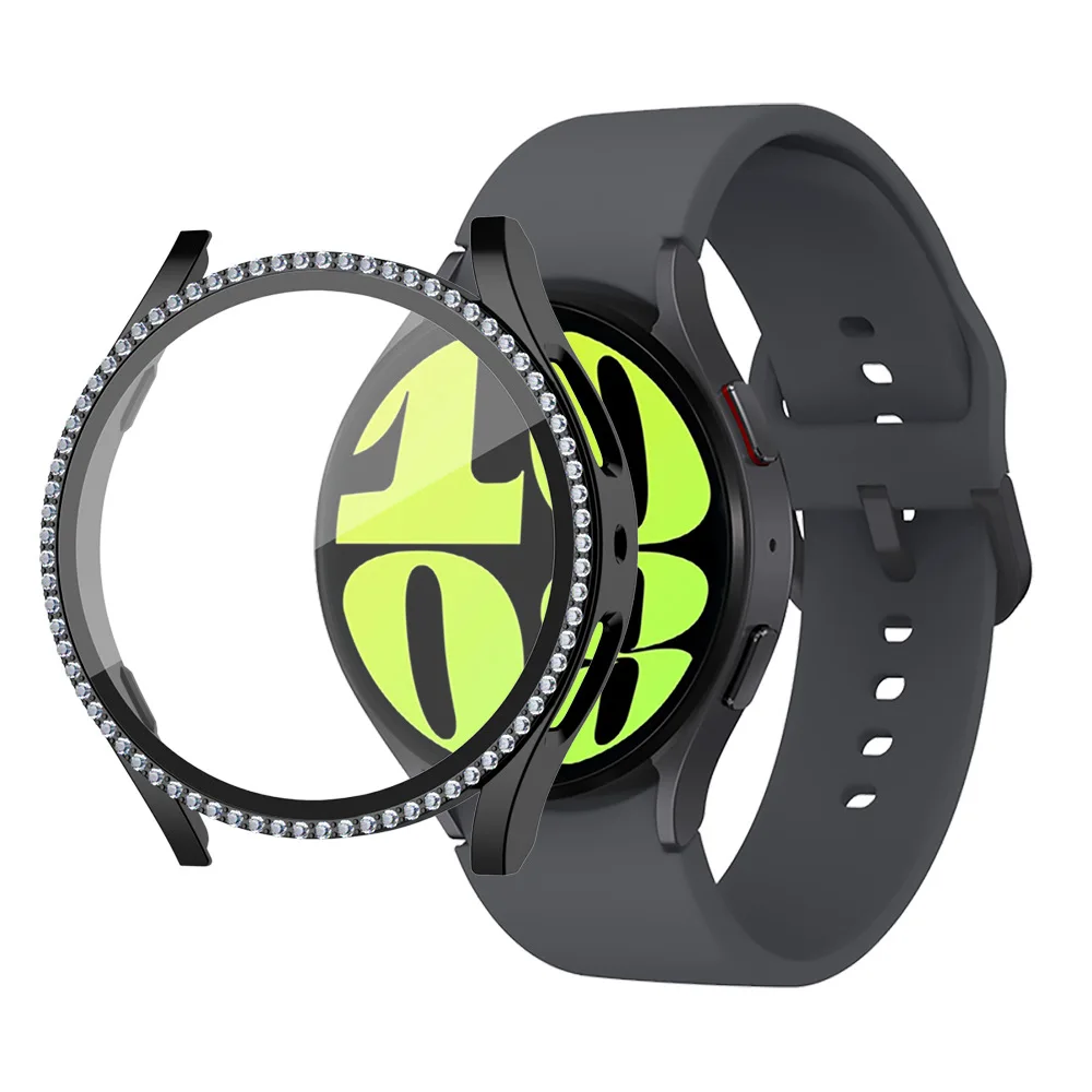 New Tempered Glass Screen Protector Film Diamond PC Smart Watch Case Cover For Samsung Galaxy Watch 6 40mm 44mm
