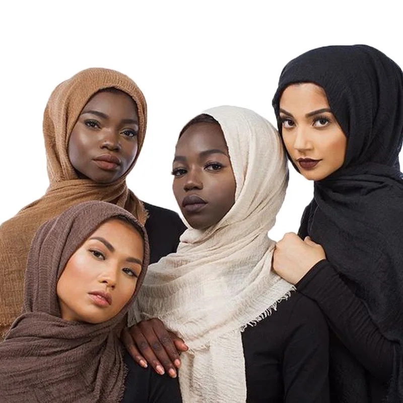 88 Colors Arab Latest Pleated Cotton Ethnic Hijab Scarf Cotton Linen Hair Shawl Women Muslim Scarf Shawl Hijab