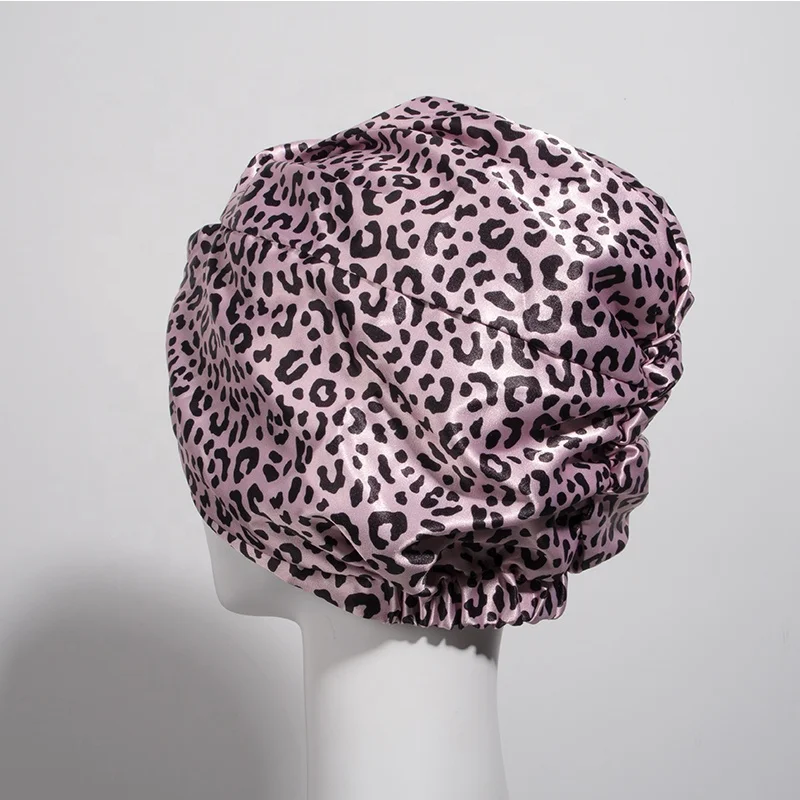 Custom double layer bonnet Knotted sleep caps Leopard silk satin turban