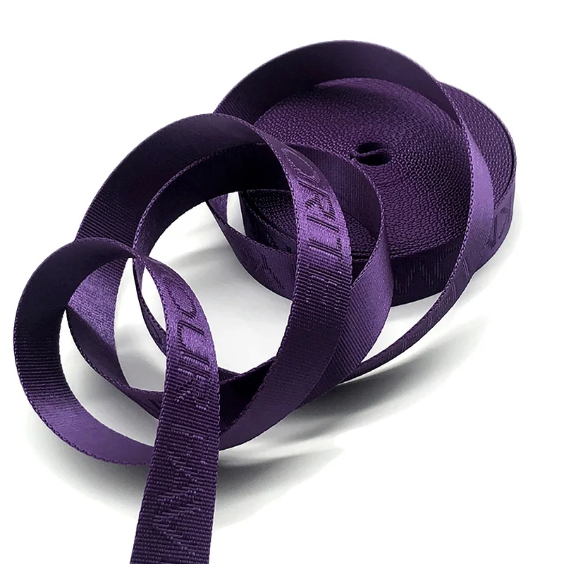 custom 20MM Embossed Recycled logo webbing Colored polyester webbing Jacquard ribbon with letters