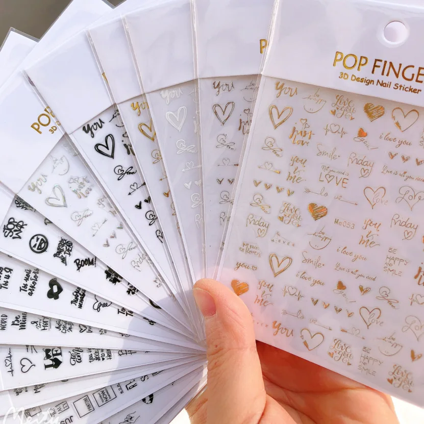 Wholesales love heart shape nail decals word letter nail sticker DIY English word nail art sticker