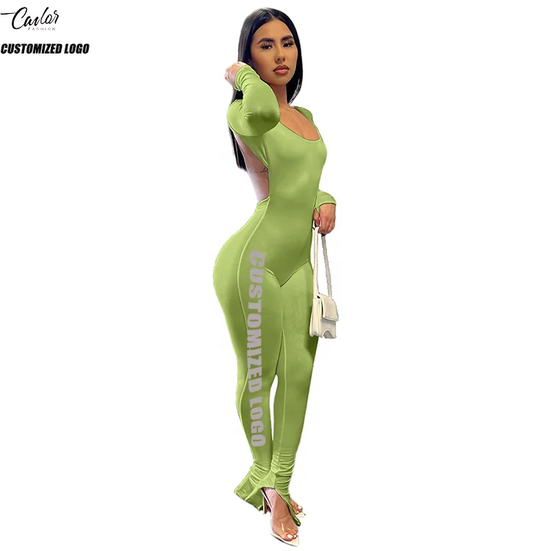 L71 2023 Wholesale Sexy Backless Solid Slit Small Flare One Piece Jumpsuit For Lady streetwear Rompers Women Jumpsuit