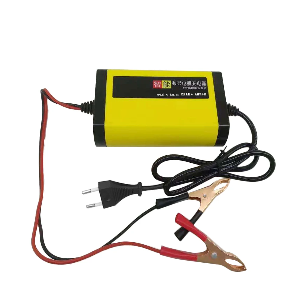 Car Motorcycle Battery Charger 12V 2A Full Automatic 3 Stages Lead Acid AGM GEL Intelligent LCD Display Charging Car Accessories