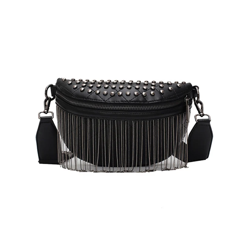 Black Leather Crossbody Bag With Custom Logo, Luxury Vegan Phone Pouch, Customised Waist Fanny Pack With Studded Chest - All Ava
