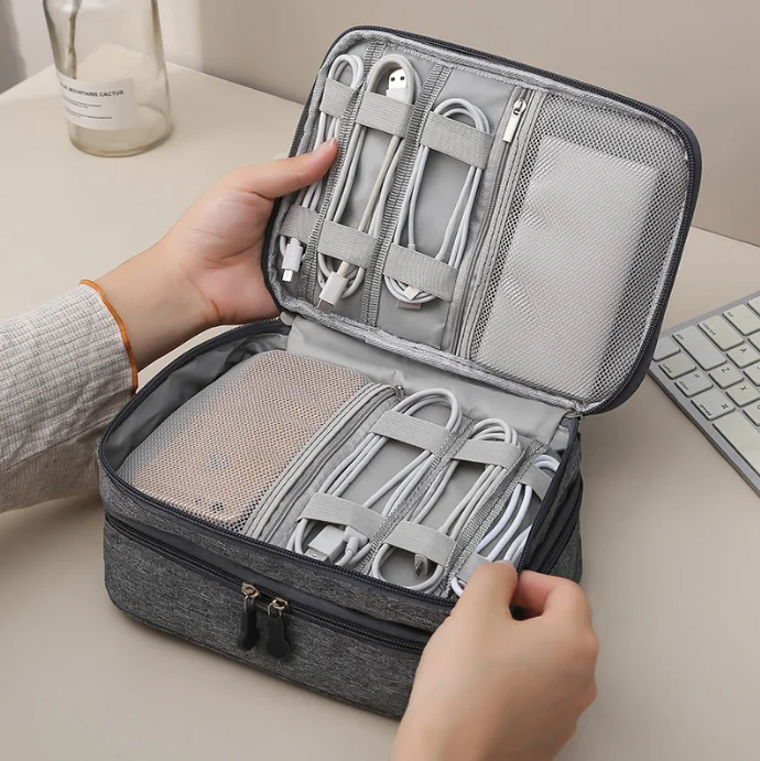 Travel multi-function double layer  Digital Cable Organize Bag Earphone Wire Organizer Phone Bag Case