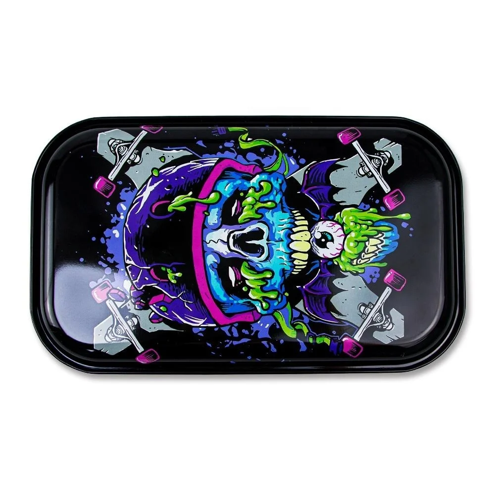 Custom logo Tinplate Tobacco Rolling Tray with Lid Cigarette Metal Hot Selling 18*14cm Black Tin rolling tray