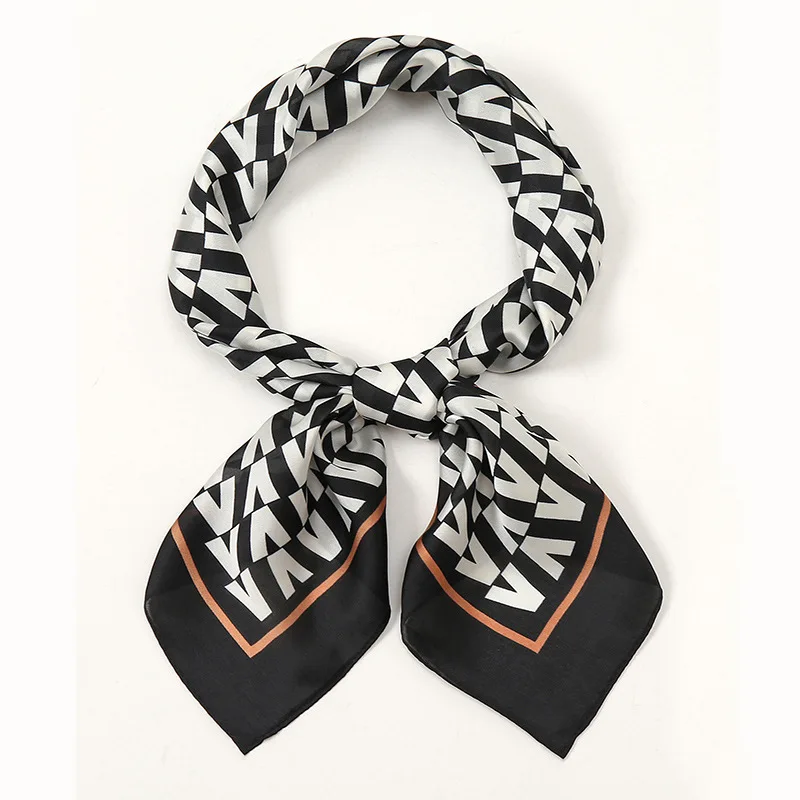 Newest Classic Plaid Pattern Silk Small Square Scarf For Women Stylish Lattice Neckerchief 60*60cm Silk Hair Tie Scarves