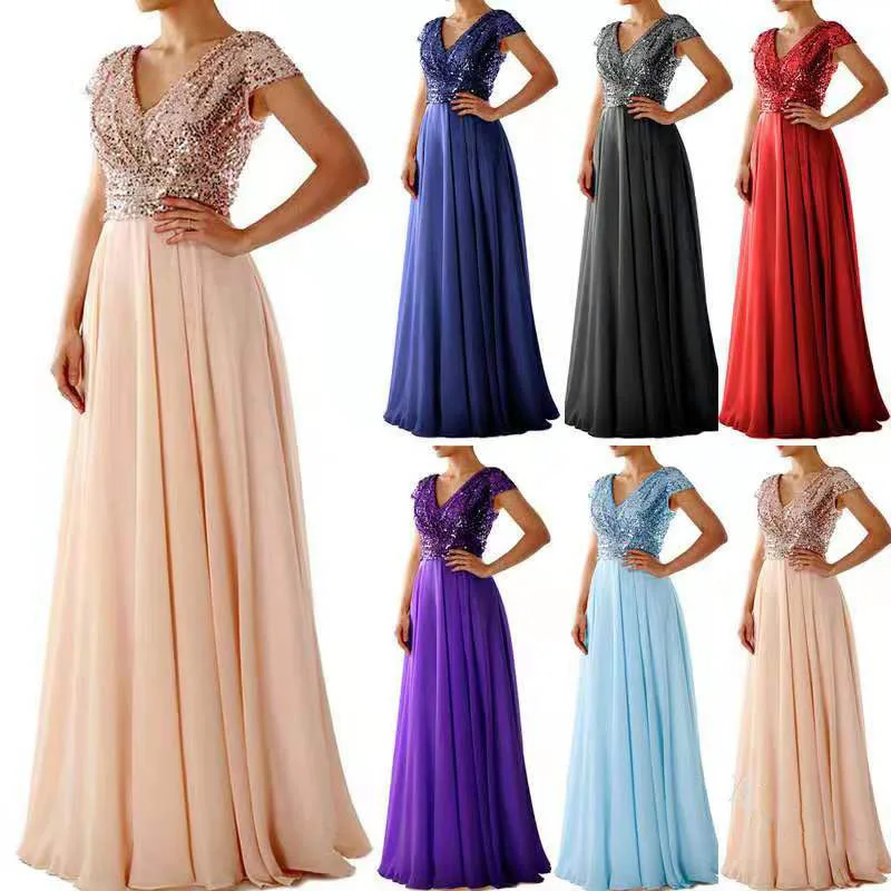 2020 Wish  Hot Style V-neck Sequined Chiffon patchwork evening dress