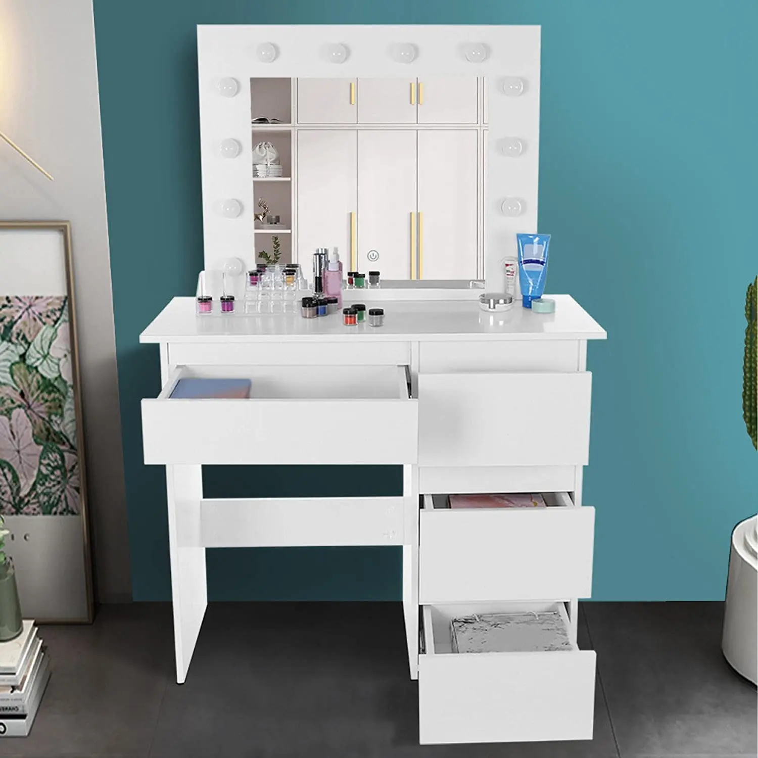 Makeup dresser dressing table wooden with mirror white dressing table
