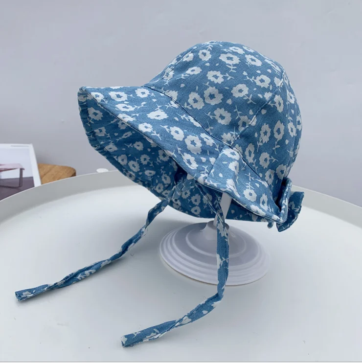 
2021 Korean summer thin section baby fisherman hat casual simple cotton children floral fisherman hat beach lace-up visor cap 