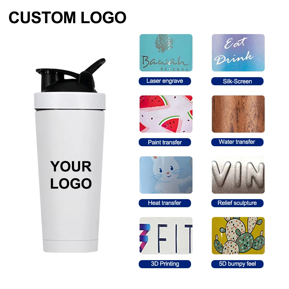 Custom High Quality bpa free 739ml / 500ml Gym Metal Protein Shaker Cup Stainless Steel Shaker Bottle