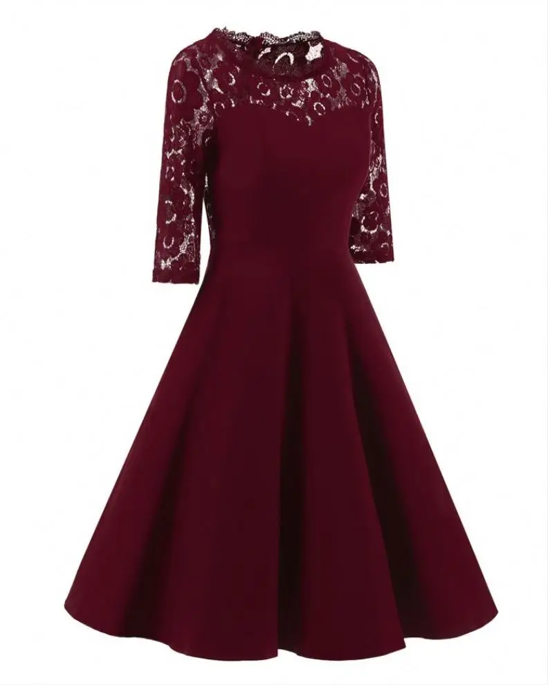 2020 Low MOQ Vintage Lace Skater Dress With Mid Sleeves Wedding Vestidos