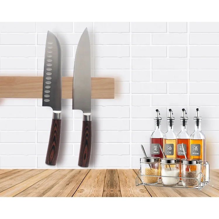 18 Inch Hotsale Full Closed Model Wooden Bamboo Rubber Wood Magnetic Knife Strip Magnetic Knife Bar with Neodymium Magnets