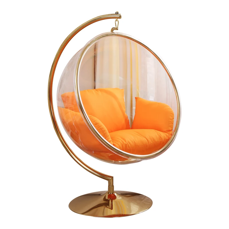 Hot Selling  Acrylic Hanging chairs Swing  Transparent outdoor Floor Stand Type Golden Bubble Chair for living room garden