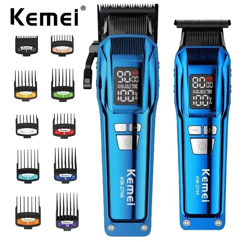 Kemei KM-2797 Professional 9000RPM Brushless Motor Hair Clipper Cordless Hair Trimmers Set 2PCS Electric Hair Cutting Machine
