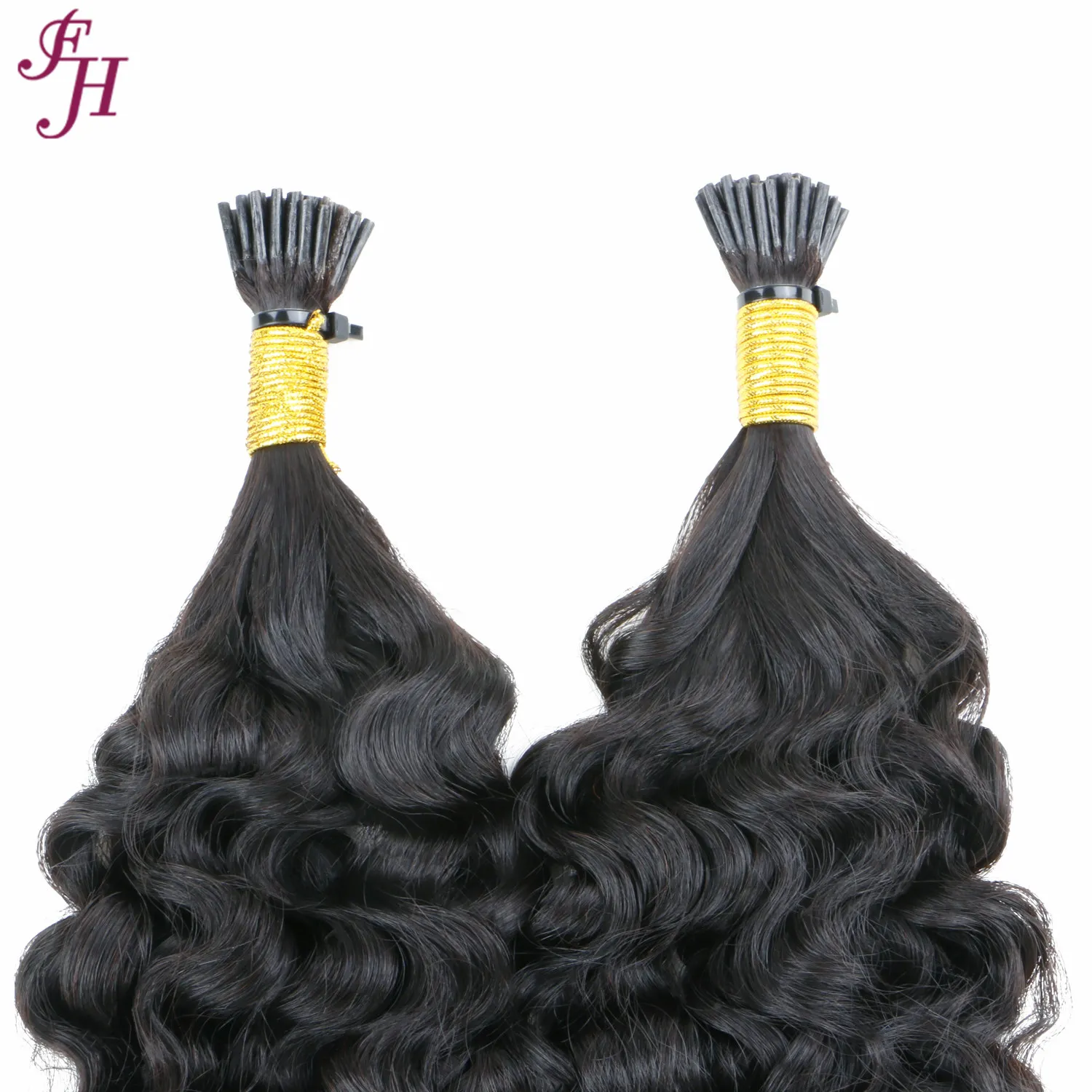 FH raw indian double drawn keratin bond i tip human hair 26 inch deep curly 10a i tip wavy human hair extensions