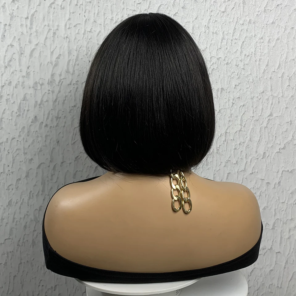 Jazz hair Machine парики из натуральных волос 10 дюймов Боб с челкой для черных женщин Заводская Продажа дешевая машина парик