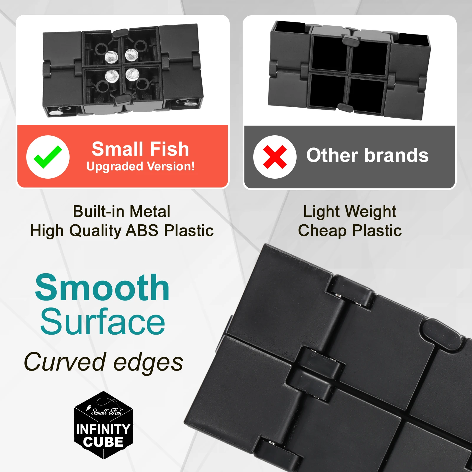 CPC Wholesale Infinity Magic Cube Mini Gadget Spinner Fidget Metal Toy for Stress and Anxiety Relief and Kill Time Black