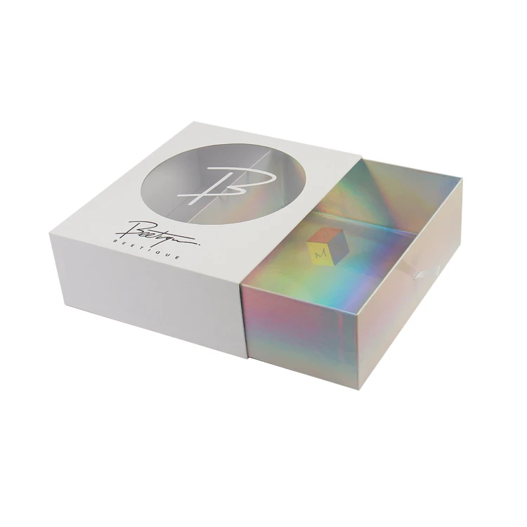 top quality paper sliding holographic gift see through packaging boxes with window