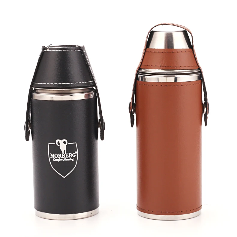 high quality 6oz Stainless Steel Luxury Leather Hip Flask With two goblet wholesale vodka whisky bottle