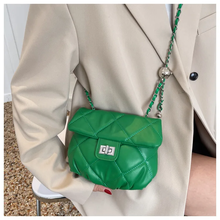 2022 latest lady small mobile bag metal chain plaid women coin purse Pu Leather Women lipstick phone purse