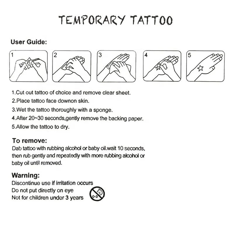 Custom 10*15Cm Cmyk Printing Body Paper Tattoo Stickers China Manufacturer Water Transfer Temporary Tattoos