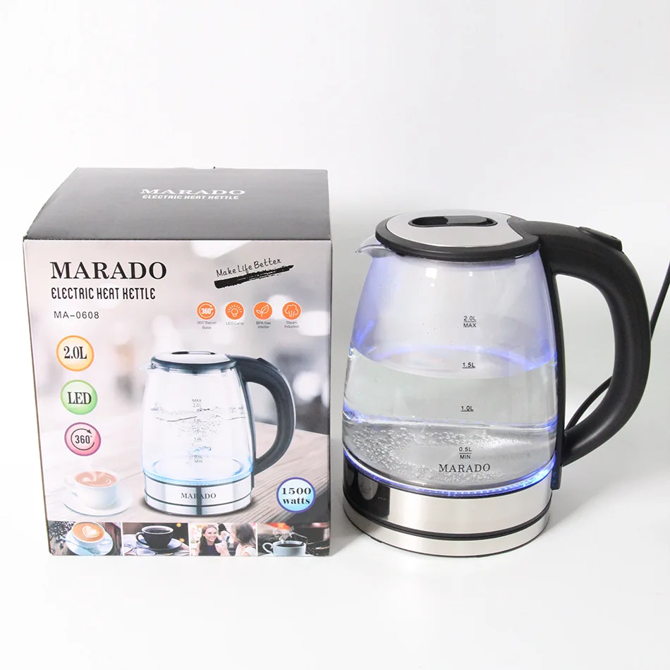 Стеклянный Электрический чайник MARADO 2.0L горящий Заводская Прямая