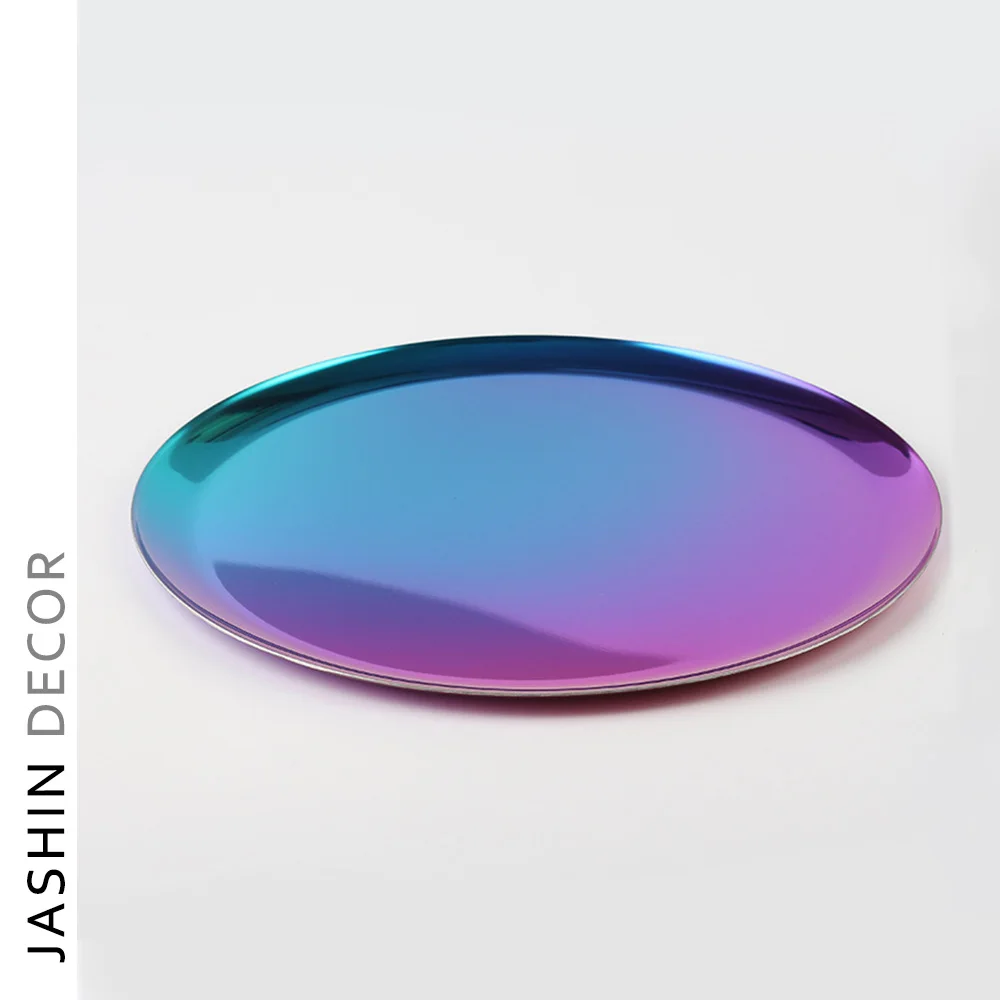 European Metal Round Mirror Tray Hotel Home Serving Plate Storage Tray Decorative