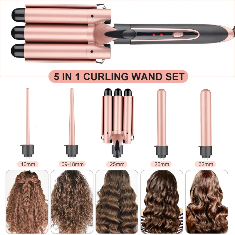 Factory Price Wholesale LED display 5 in 1 Curling Wand Set Interchangeable Styler Waver Automatic Curling Iron
