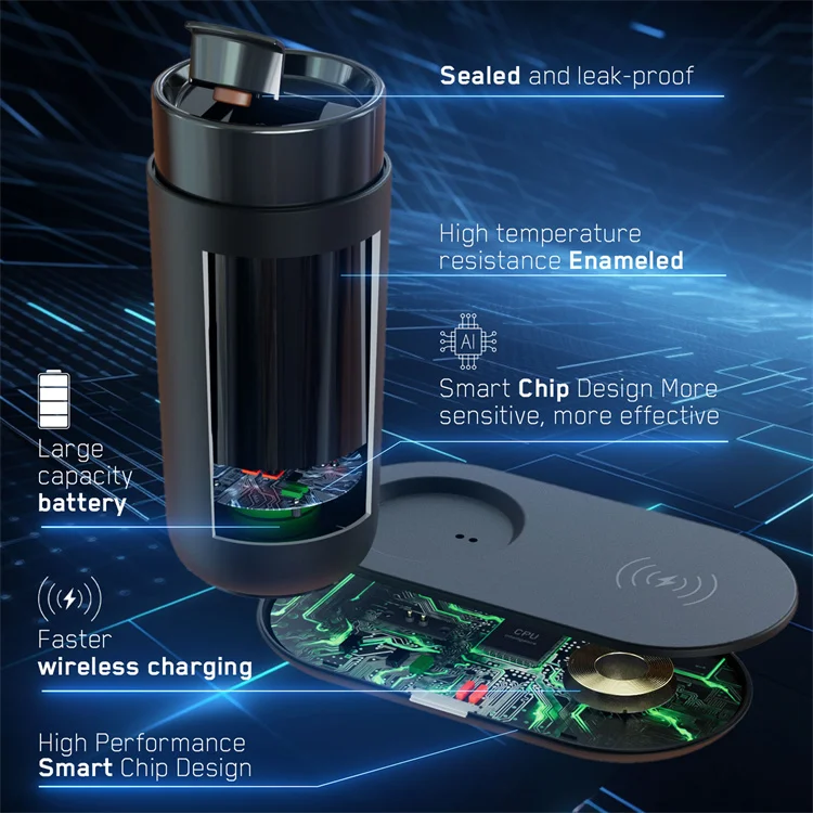 Temperature Control Travel Mug Self Heating 12 Oz Black 5-hr Battery Life Heated Coffee Smart Mug With Wireless Charger