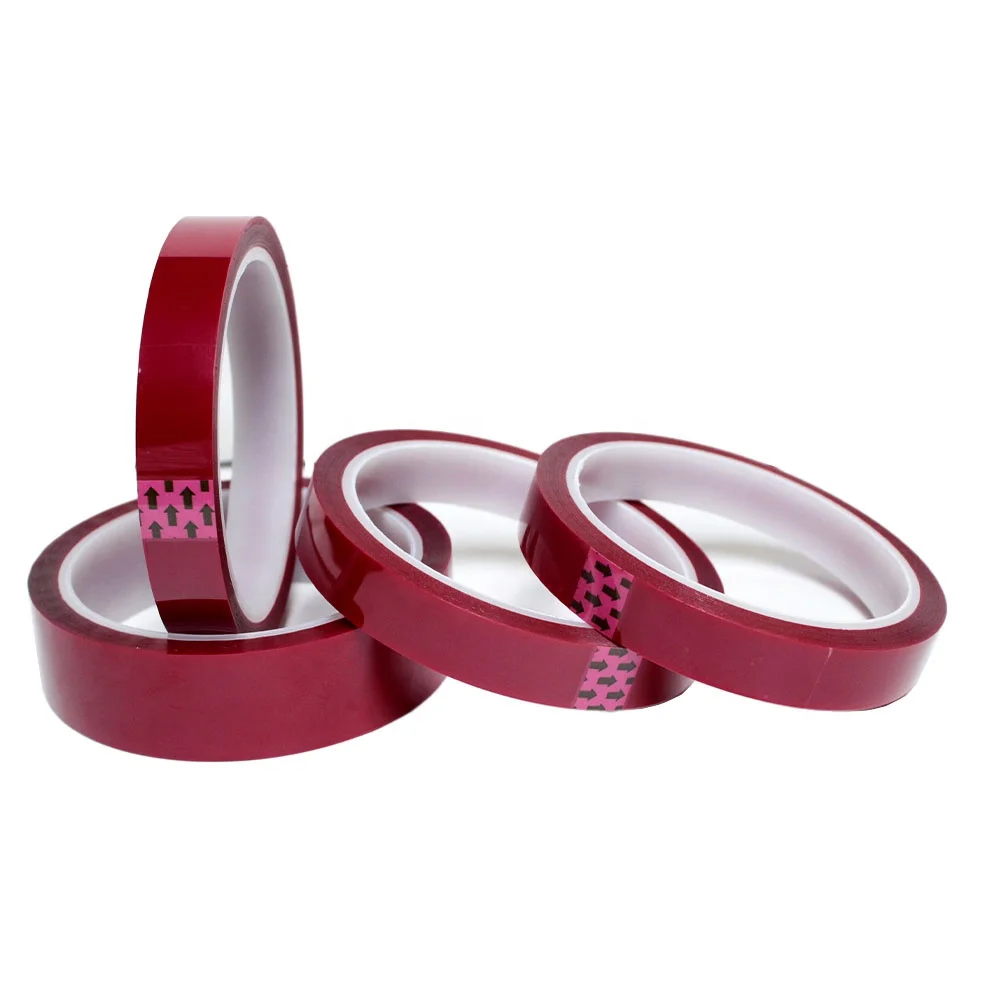 3- Red Color Kaptons PET Polyester Film with Silicone Glue Self Adhesive Epoxy Resin Powder Coating Anodizing Masking Tape