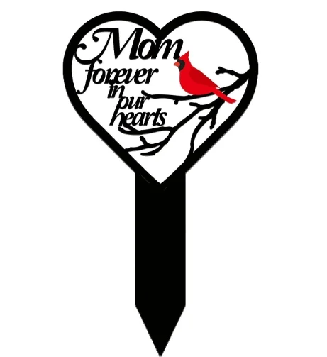 Metal Heart Shape Mom Dad Sympathy Grave Decor Outdoors Garden Yard Signs Memorial Grave Marker Stake