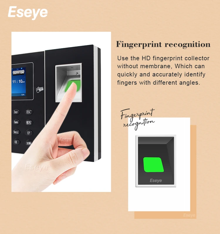Eseye 2.4inch Attendance Management System Time Recording Device Fingerprint Face Recognition USB TCP English ID Card Management