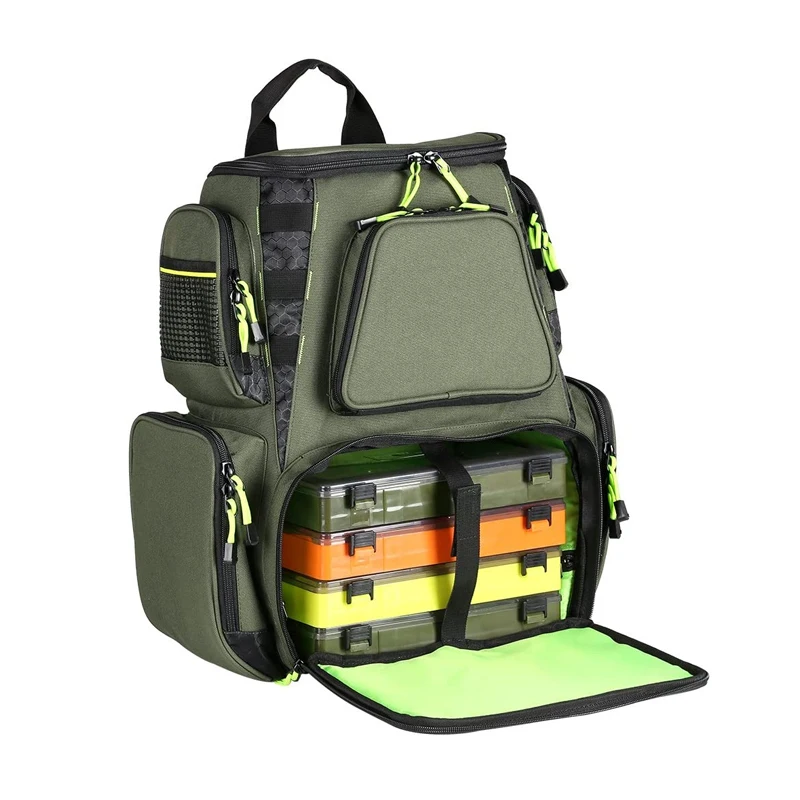 Outdoor Multifunctional Box Tackle Bag Water-Resistant Large Storage with 4 Trays Custom Backpack Fishing Backpack Tackle Bag