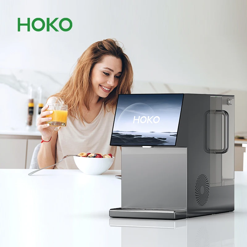 Smart touch screen operation panel desktop RO water purifier can play video ads