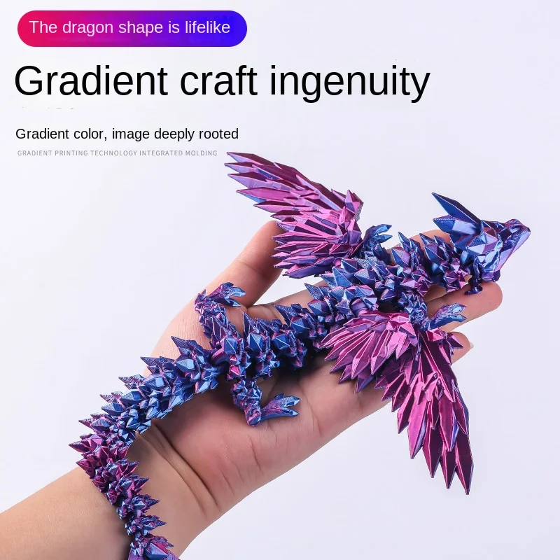 Handmade 3D Printed PLA Crystal Dragon Toy Multi-Joint Movable with Wings Car Ornaments and Gifts for Boys and Girls