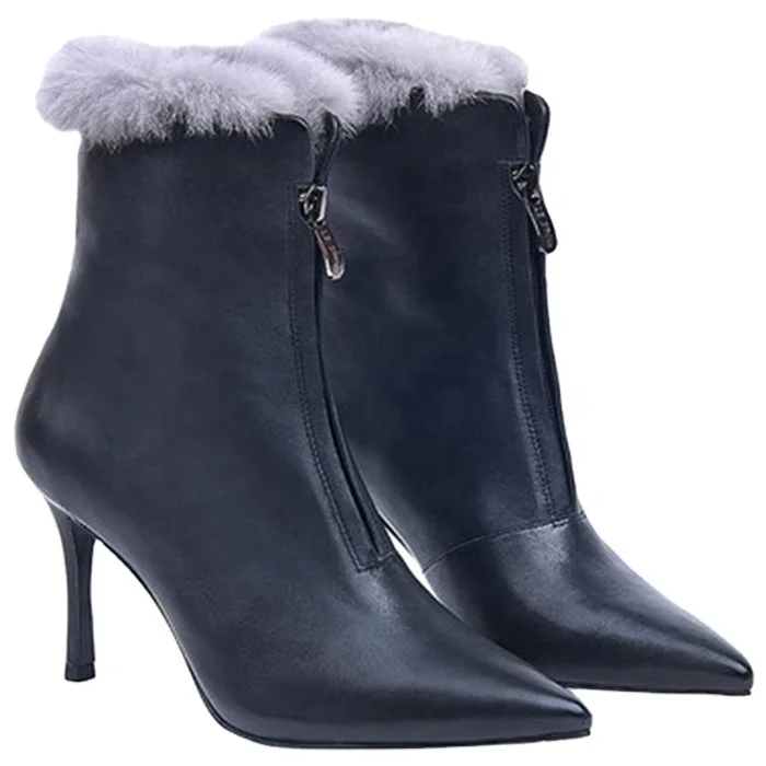 Real Fur Booties Genuine Leather Ladies Winter Snow Ankle Women Boot Shoes