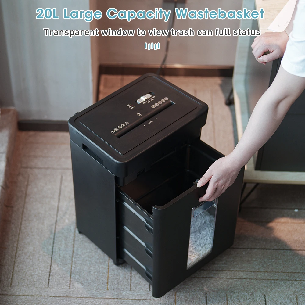 8 Sheets commercial paper shredder Motor 20L High confidentiality level P-5 Manual feed 2*12mm For home office use
