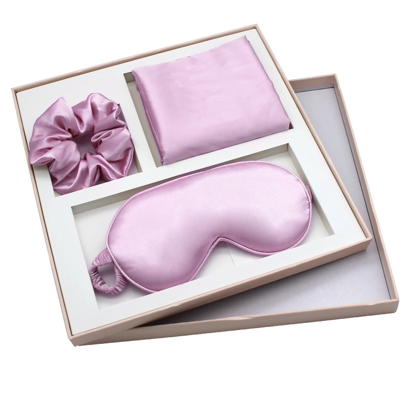 Gift Satin Pillowcase Scrunchie Sleeping Eye Mask Silk Eyemask Set