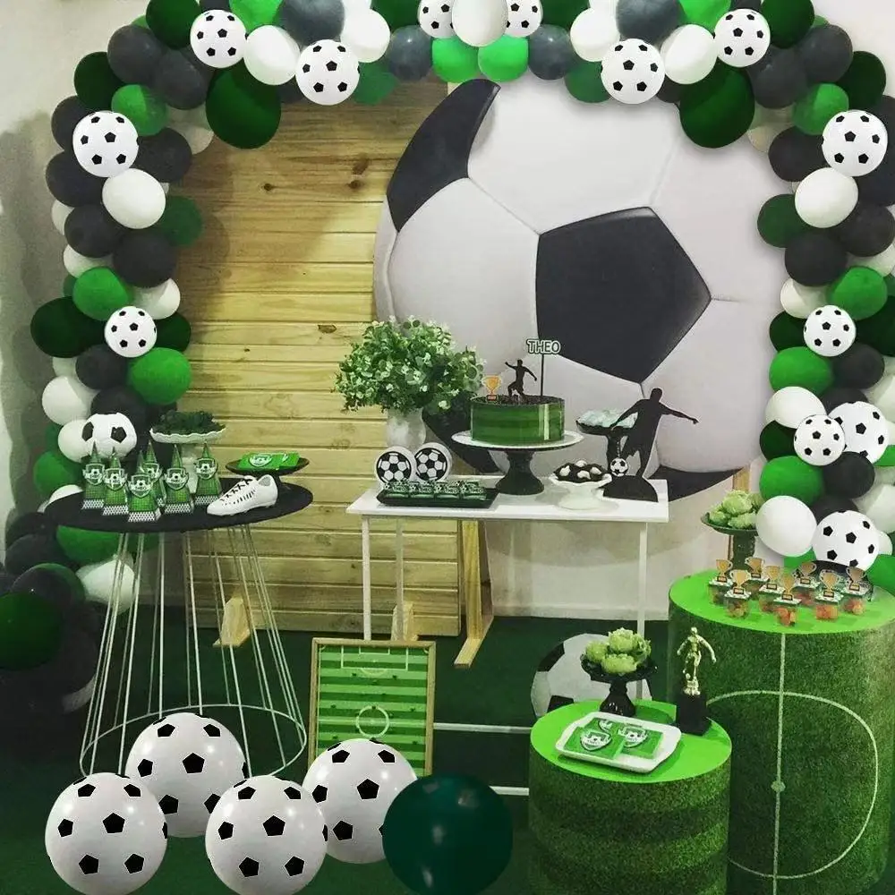 Soccer Party Balloon Garland Kit Green White Black Latex Balloon For Baby Shower Boy Football Theme Party Sport Party Decoration