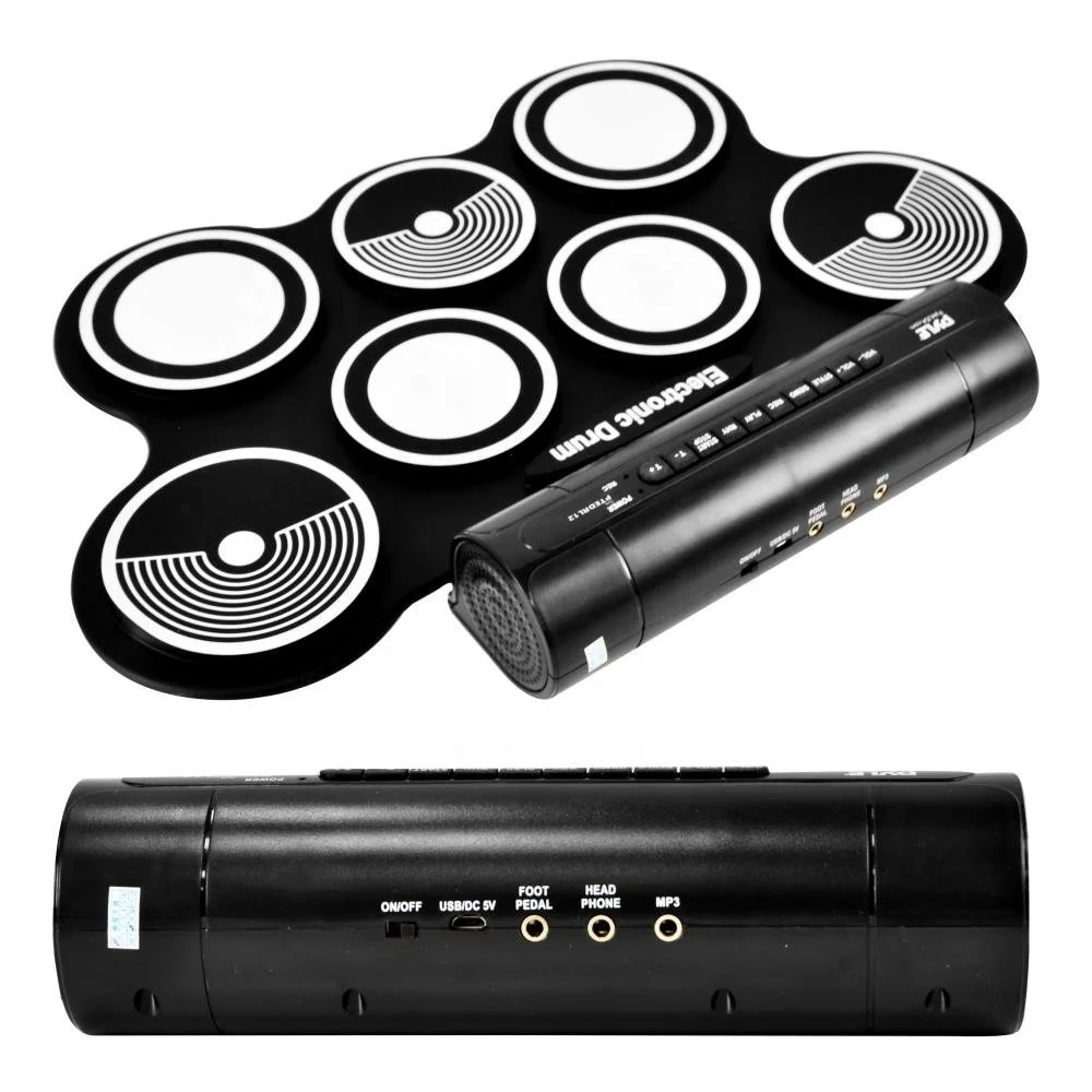 Electronic Roll Up MIDI Drum Kit W/ 7 Electric Drum Pads, Built-In Speakers, Pedals, Drumsticks, Power Supply Tabletop Drum