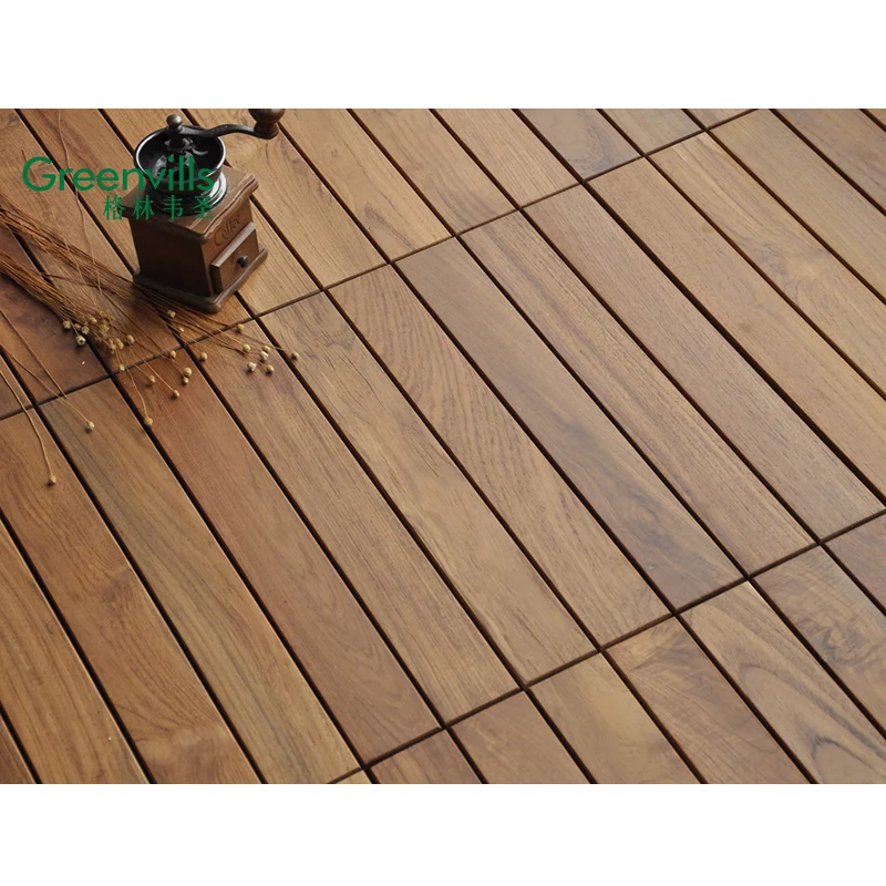 Guangzhou DIY Interlocking deck tiles Waterproof Burma Teak solid wood outdoor garden path decking tiles