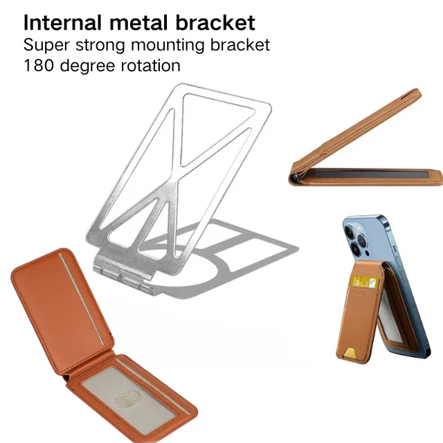 2024 Mobile phone stand strong magnetic leather phone wallet holder card holder business ceredit pocket men wallet for iphone