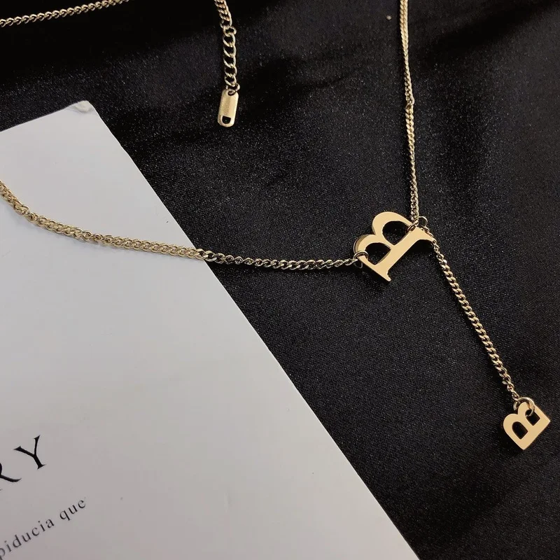 Capital Letter B With Small Letter B Pendant Necklace New Fashion Stainless Steel Necklace High Quality Gold-Plated Necklace