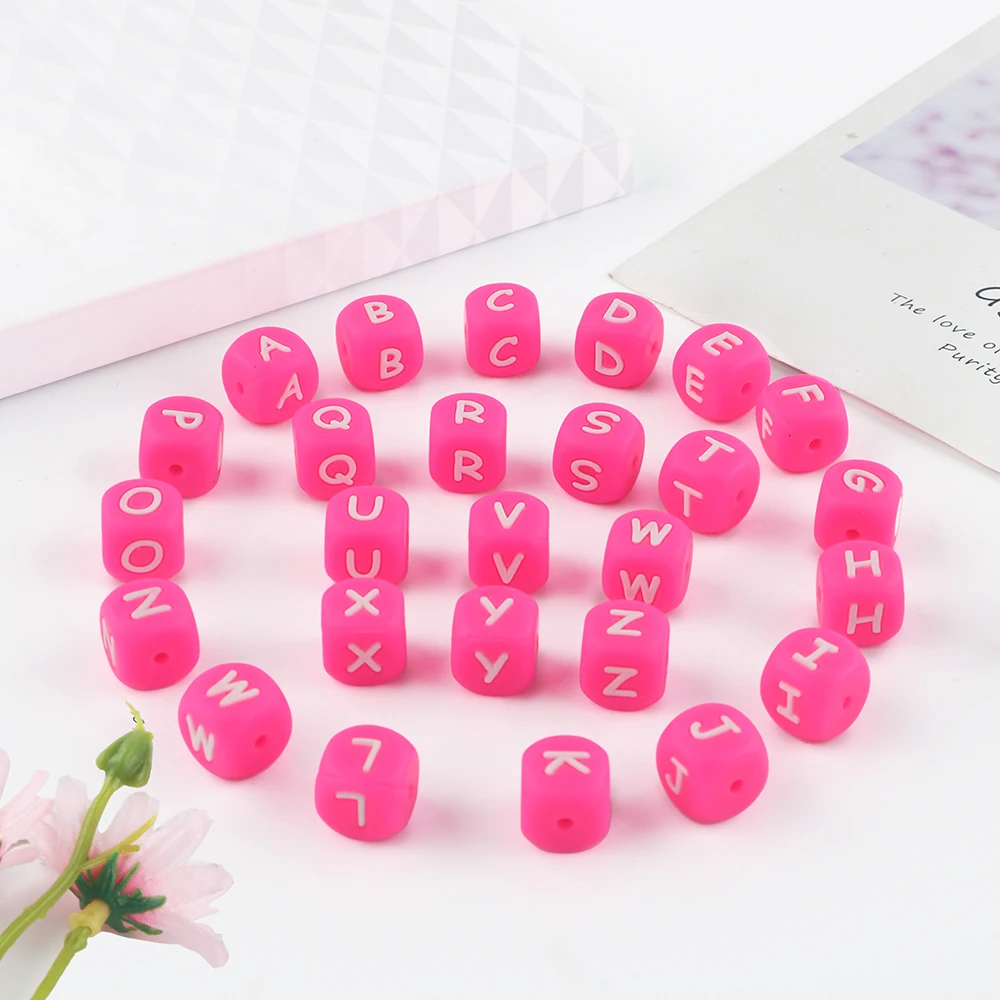 BPA Free 12mm Square Cube Silicone Alphabet Letter Beads for Jewelry Making & Toys