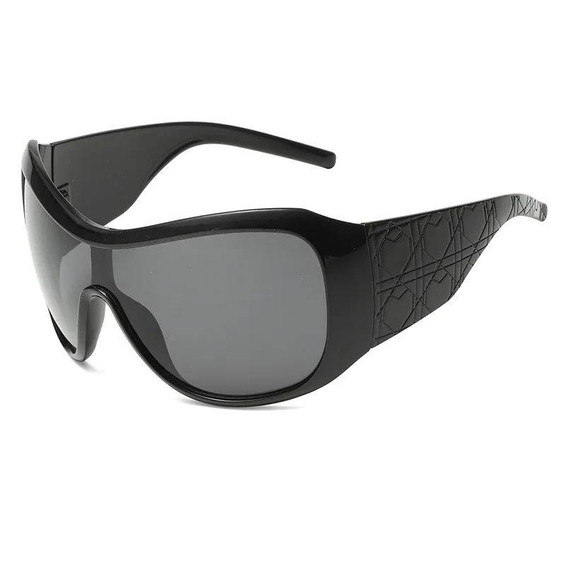 Trendy Unisex Oversized Sunglasses Blue Frame UV400 Lenses Funky Wrap Design Big Tinted Apres Ski Shield Cool Shades Men Women