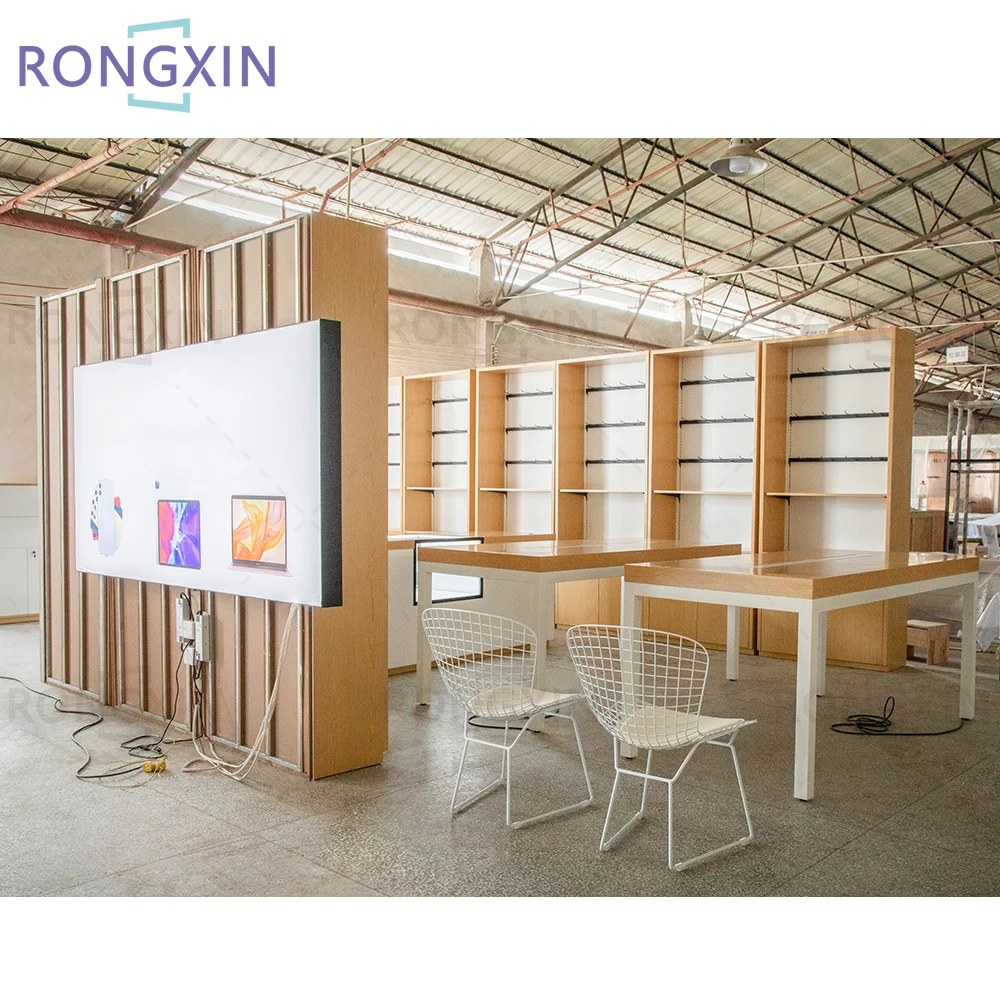 Mobile Phone Accessories Display Stand Showcase Wooden Mobile Phone Display Showcase with Lighting