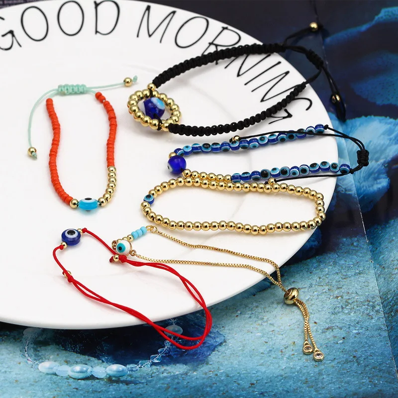 Armband Natural Stone Bead Lava Rock Healing Chakra Evil Eye evil turkish glass beads elasticity bracelet